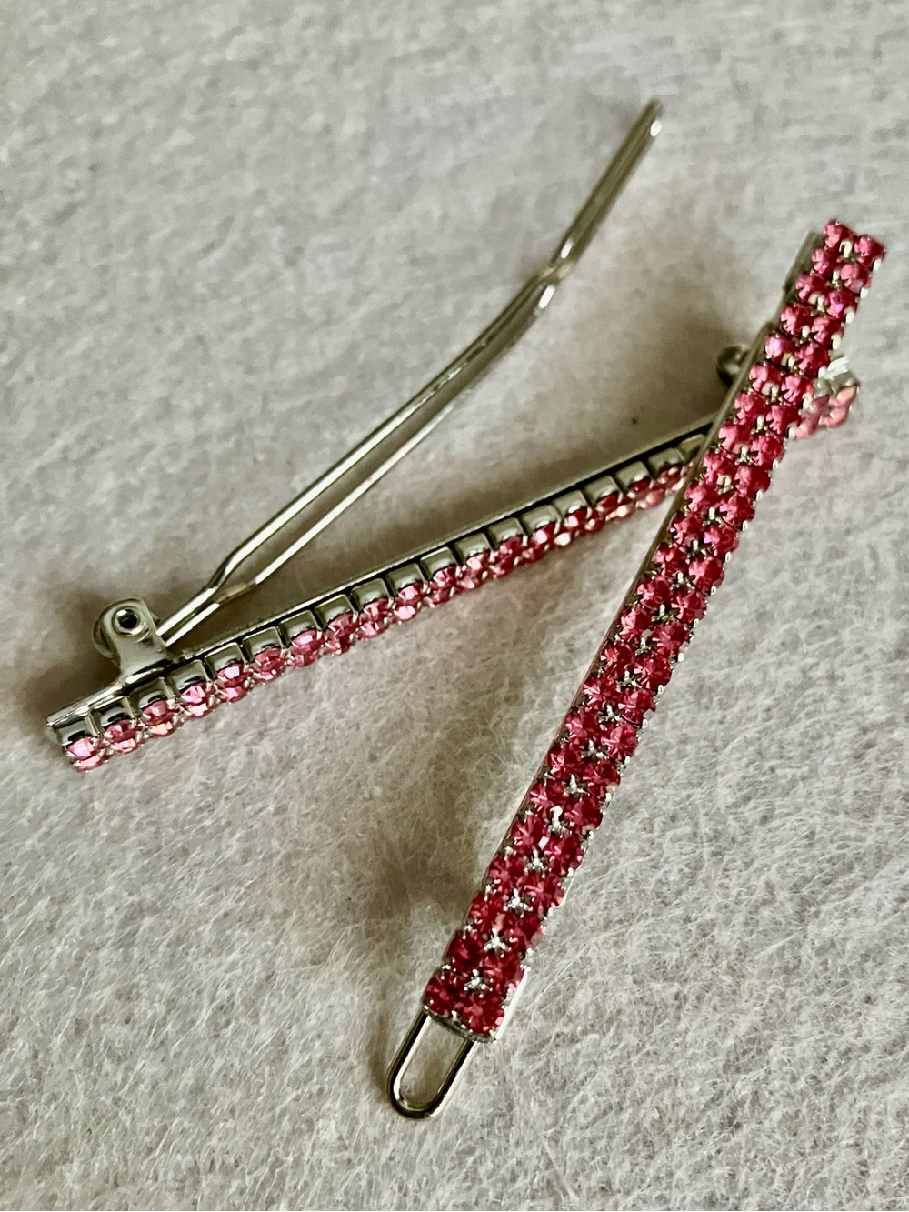 Set of 2 Pink crystal Barrettes